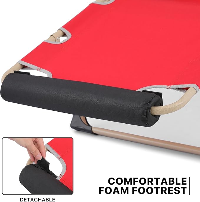 MoNiBloom Set of 2 Folding Reclining Patio Chairs, 3-Position Patio Lounger Folding Chairs with Footrest for Backyard Poolside Lawn, Red, 330lbs Capacity