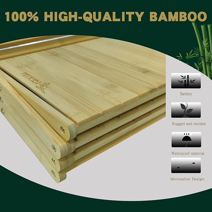 Foldable Bamboo Shelf, Folding Shoe Rack, Flower Rack, Camping Rack, No Installation Required, Portable, Space Saving, Multi-Purpose Storage Rack (Natural, 4 Tiers)