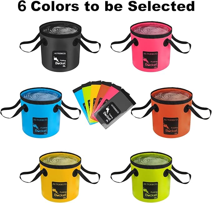 AUTODECO Collapsible Bucket 5 Gallon Container Folding Water Bucket Portable Wash Basin 20L