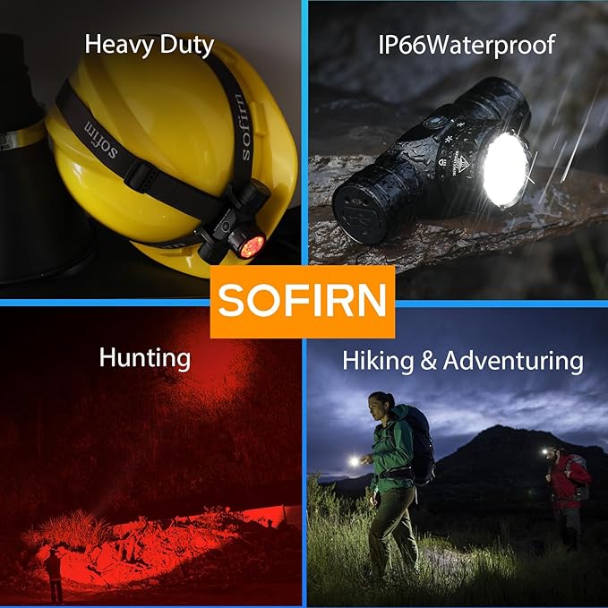 Sofirn HS21 Headlamp with Red Light, 2200 Lumen Led Bright Head lamp USB C Rechargeable with Spotlight, Floodlight, Powerful Headlight Waterproof for Adults, Camping, Hunting, Hardhat, Work, Emergency