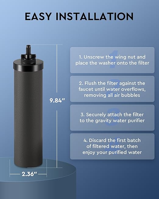 CO-Z Water Filter Replacements, 2 Activated Carbon Water Filters for Gravity Filtration System, Black Purification Elements Purifier Replacements for Home Travel Outdoor, NSF/ANSI 42 Certified