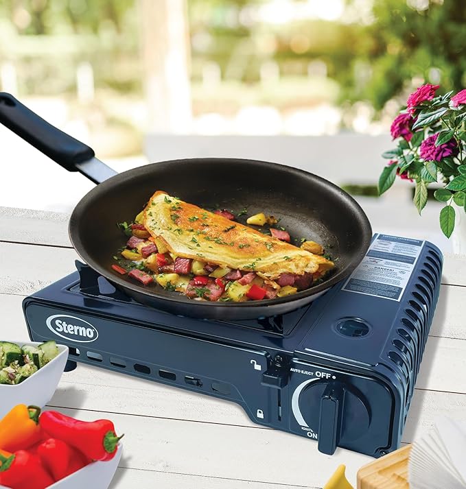 Sterno Portable Butane Stove - 9K/10K BTU Single Burner Stove, Outdoor & Indoor Use Butane Gas Burner with Carrying Case - Camping Cooktop for Tailgating, Outdoor Cooking, Catering, & Action Stations