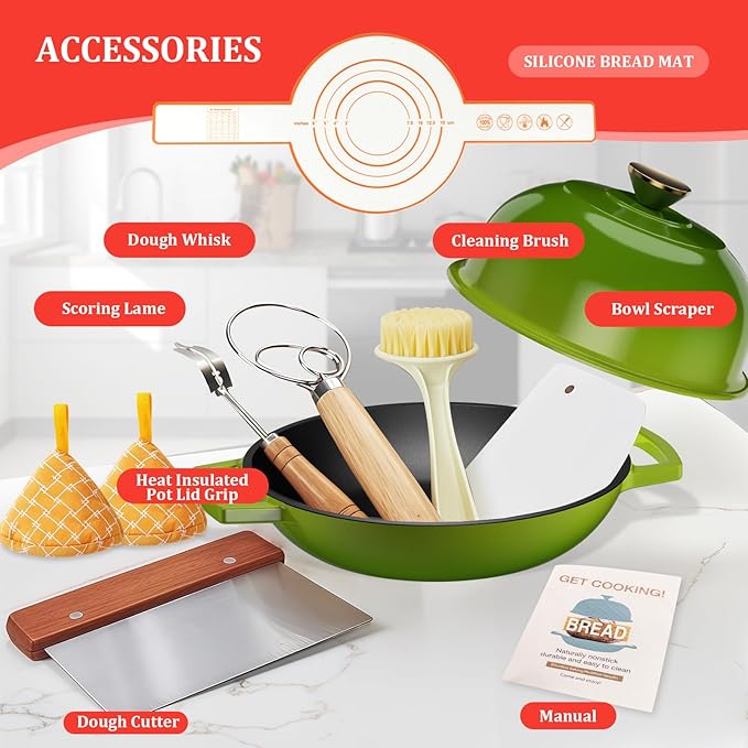 YUTANN Enameled Cast Iron Dutch Oven, 5 QT Nonstick Dutch Oven, Titanium Nonstick Coating, Ideal for Bread Baking/Braising/Roasting, Oven, Gas Stove and Stovetop Safe, Safe Material & Easy to Clean