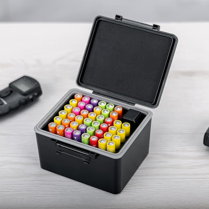 JJC AAA Battery Hard Case with Detachable Tester Checker,44 Slots AAA Battery Case Storage Oragnizer for Household Batteries,Water-Resistant and Shockproof