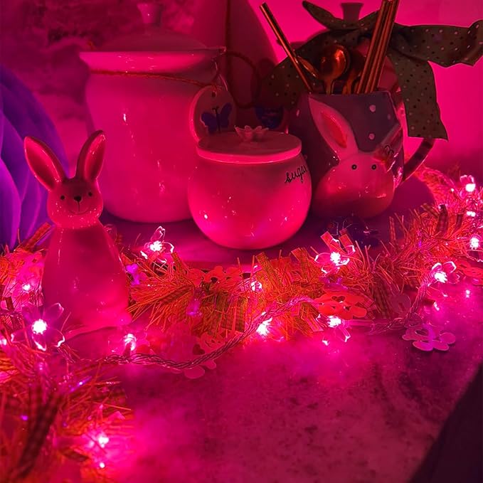 Battery Lighted & USB Plug in Fairy Flower String Lights, 9.8 ft 30 LED Cute Cherry Blossom Lights with Timer Indoor Bedroom Party Wedding Christmas Easter Tree Branch Hanging Decorations (Red)