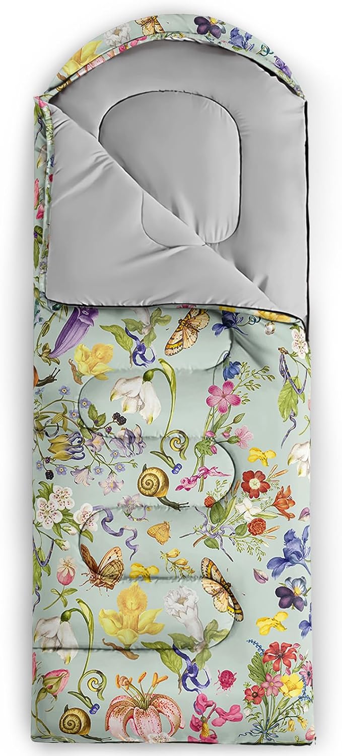 Sleeping Bags for Adults and Kids,3D Printing Camping Sleeping Bag for Girls Boys Lightweight Waterproof Cold/Warm 3-Season,Outdoor Travel with Compression Bags