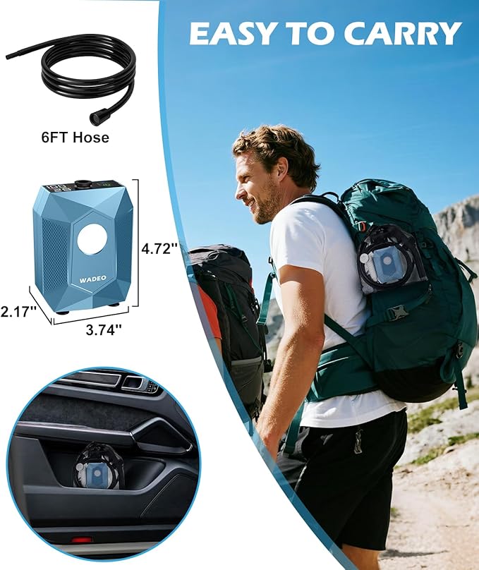 WADEO Portable Shower for Camping, Outdoor Electric Shower Rechargeable Pump with 20L Collapsible Bucket, Camping Shower Light for Camping, Hiking, Traveling, Washing