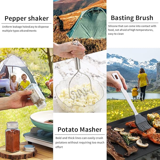 Camping Essentials Accessories Camping Gear Must Haves, Cooking Utensils Set Rv Camping Kitchen Backpacking Supplies Camper Gadgets Outdoor Hiking Travel Picnic Gifts