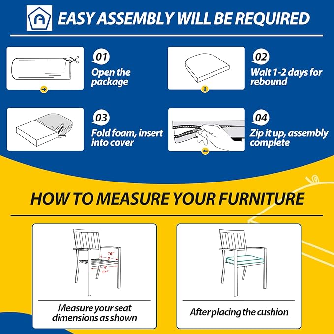 AAAAAcessories Outdoor Seat Cushions for Chairs, Waterproof, Fade-Resistant Patio Furniture Replacement Cushions, 17" x 16" x 2", Set of 2, Gray