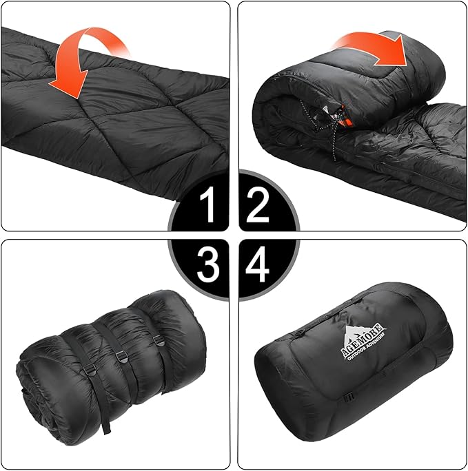 AGEMORE 0 Degree Double Sleeping Bag for Adults, Cotton Flannel Lined 2 Person Queen Size Warm Sleeping Bag for Family Winter Camping or RV Traveling