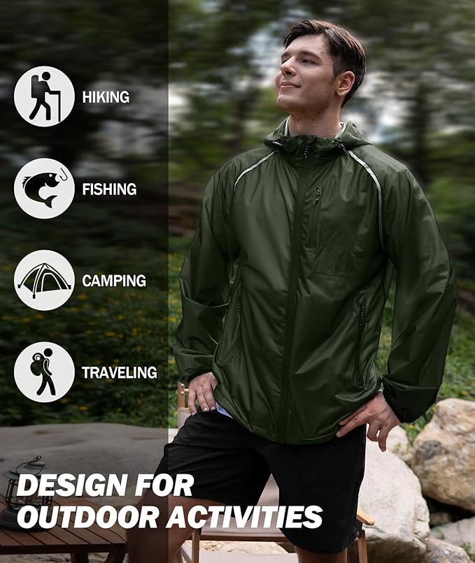 SWISSWELL Mens Cycling Rain Jacket Waterproof Lightweight Windbreaker Jackets for Men Raincoat with Hood