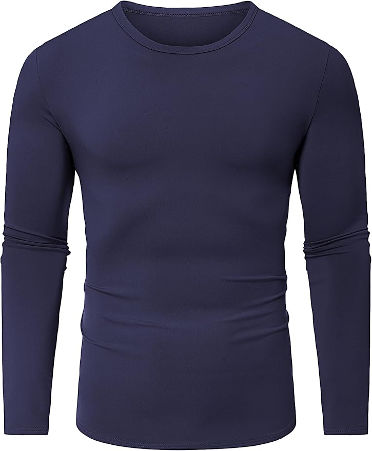 URRU Thermal Underwear for Men High Stretch Fleece Lined Long Sleeve Crewneck Thermal Shirts Base Layer Top Men Cold Weather