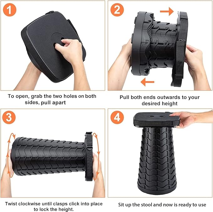 Portable Collapsible Stool Set - Heavy Duty Square Collapsible Stool + Thick Seat Cushion - 550lbs Load Capacity for Camping Travel Picnic Gardening (Red/Black)