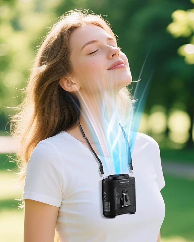 AI Portable Waist Fan Rechargeable 10000mah Belt Shirt Clip On Fan For Body Cooling That Blow Cold Air 5 Speeds Flashlight Up To 40H
