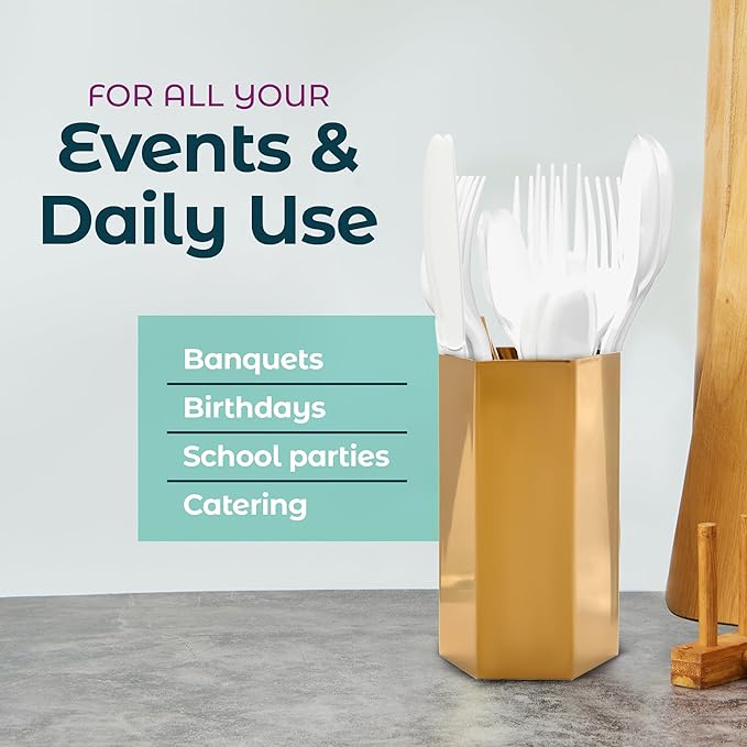 500 Count – Heavyweight Disposable White Plastic Forks | Big Party Pack Forks | Plastic Salad Forks |Great for Celebrations, Parties, Travels, Events, and Everyday Use