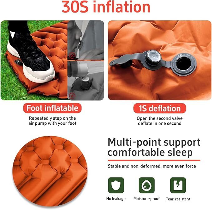 Camping Sleeping Pad & Pillow Set - Mummy Style, Inflates in 30 Seconds, Ultralight and Waterproof and wear-Resistant, Suitable.Camping Mattress for Camping, Backpacking. (Black)