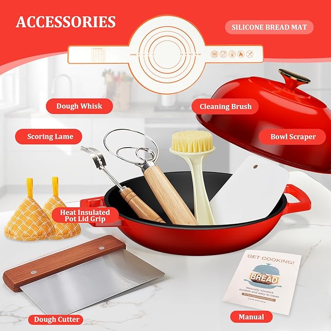 YUTANN Enameled Cast Iron Dutch Oven, 5 QT Nonstick Dutch Oven, Titanium Nonstick Coating, Ideal for Bread Baking/Braising/Roasting, Oven, Gas Stove and Stovetop Safe, Safe Material & Easy to Clean