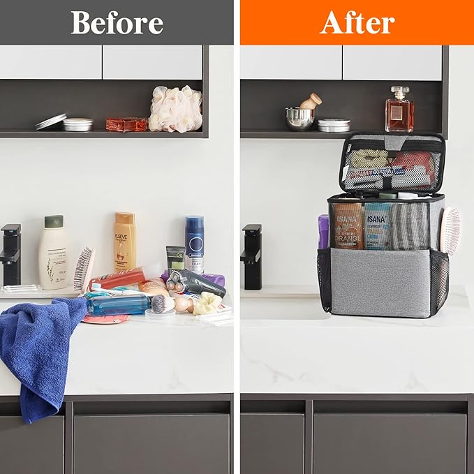 Lifewit Mesh Shower Caddy Bag Portable College Dorm Room Essentials Caddy Tote Basket for Bathroom, Gym, Travel, Camping Quick Dry Hanging Shower Organizer Toiletry Bag for Women Wen, Medium, Gray