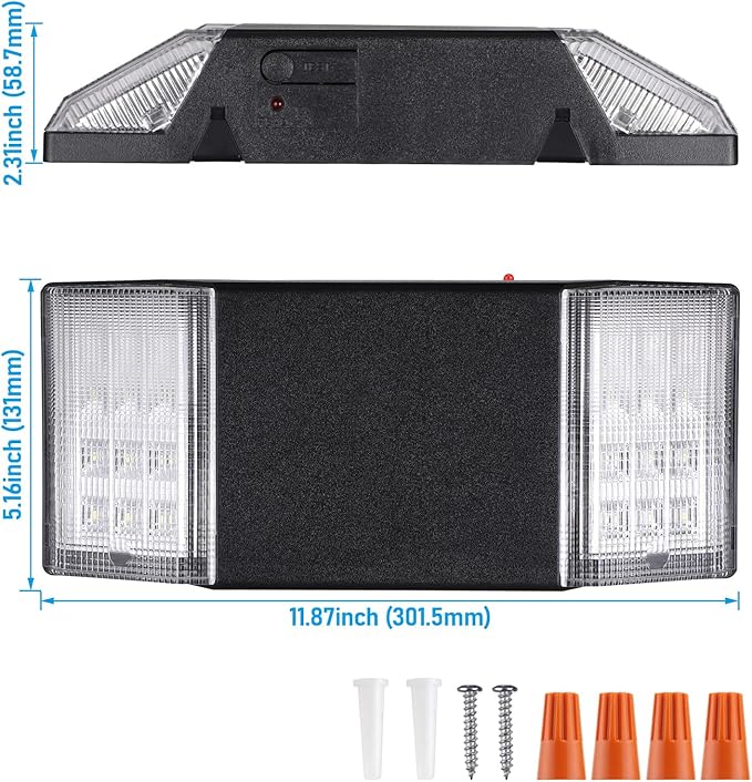 TORCHSTAR LED Emergency Lighting, Commercial Emergency Lights with Battery Backup, UL Listed, Two Square Heads, AC 120/277V, Hardwired Exit Light Fixtures for Business, Black, Pack of 4