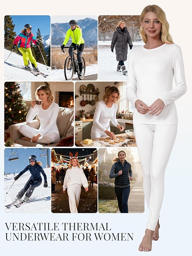 VZV Thermal Underwear for Women, Long Johns for Women Thermal Sets Fleece Lined Base Layer Top and Bottom Set