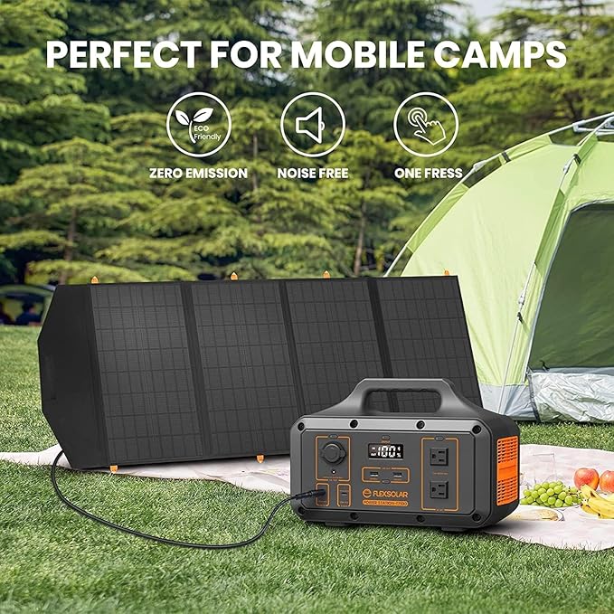 FlexSolar 120W Portable Solar Panel for 300/500/1000/1500W Power Station,IP67 Waterproof Folding Solar Charger with USB C&2 USB A&18V DC Output Charge Generator,Cell Phones,Power Bank,12V Car Battery