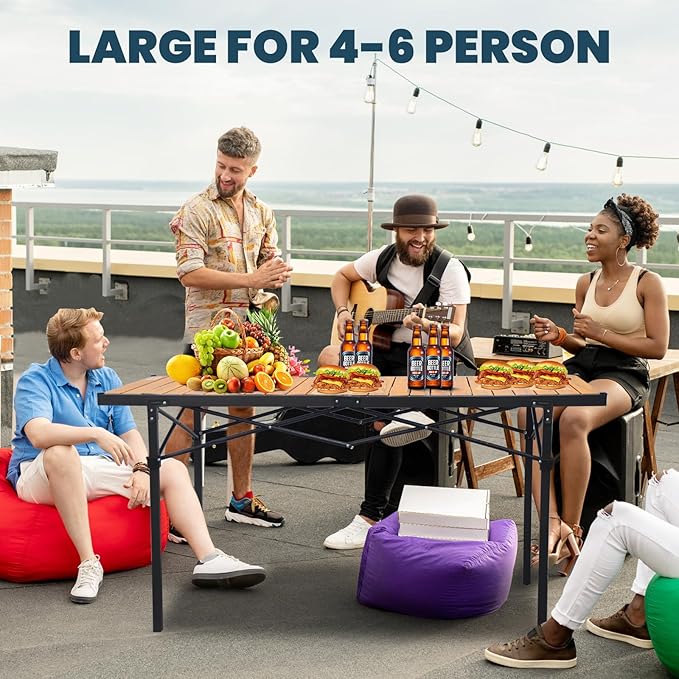 WILDROOTS Folding Camping Wood Grain Brown Table with Carry Bag, Lightweight Aluminum Table for Outdoor, Camping, Picnic, Cooking, Backyards, BBQ (XL)