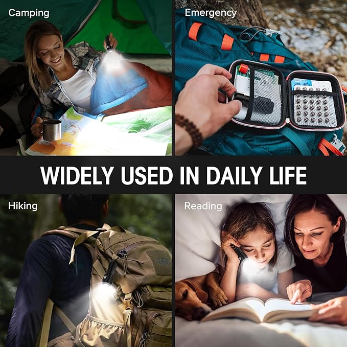 LETMY Rechargeable Mini Flashlights with Magnetic Base, 2 Pack Bright 3 LED Flash Lights, Small EDC Flashlight with Belt Clip, 4 Lighting Modes Portable Rechargeable Flashlights for Camping Home