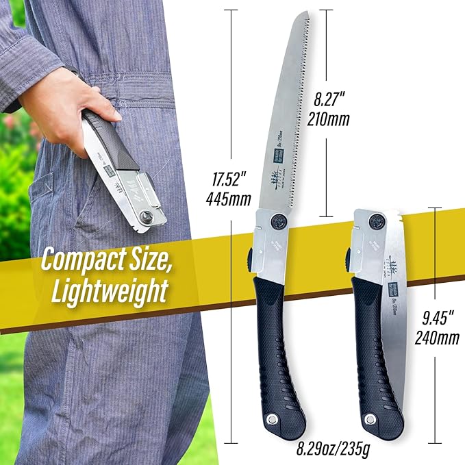 SUIZAN Japanese Folding Saw 8.3" Versatile for Wood - Compact Handsaw Pruningsaw Garden Woodworking DIY Tools