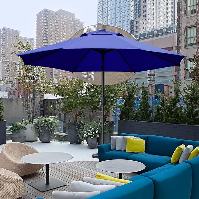 Sunnyglade 9' Patio Umbrella Outdoor Table Umbrella with 8 Sturdy Ribs (Navy Blue)