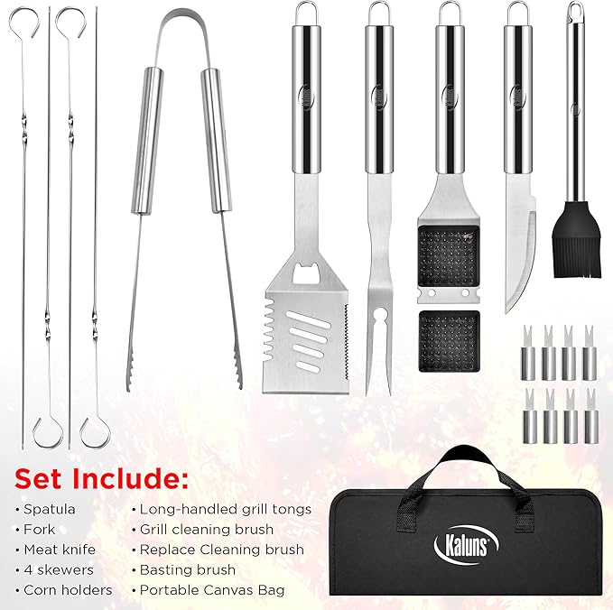 Kaluns Grilling Accessories, Dad Gifts for Christmas Grilling Gifts, Heavy Duty Stainless Steel Grill Set BBQ Grill Accessories for Outdoor Grill with Storage Case and Apron, Best Gifts for Men Dad