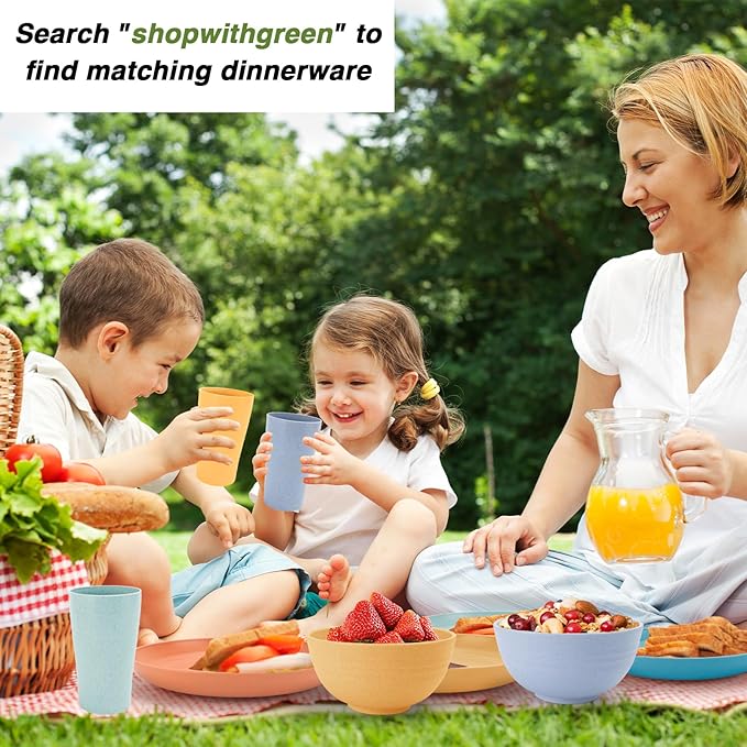 10 Inch Wheat Straw Dinner Plates Set of 8, Unbreakable Plastic Reusable Plates for Kitchen, Camping, Lightweight Deep Dinnerware Plate Set, Dishwasher and Microwave Safe Plates, Non-Toxic, BPA Free