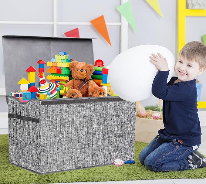 Toy Box Chest, Collapsible Sturdy Storage Bins with Lids, Extra Large Kids Toy Storage Organizer Boxes Bins Baskets for Kids, Boys, Girls, Nursery Room, Playroom, Closet (Linen Gray)