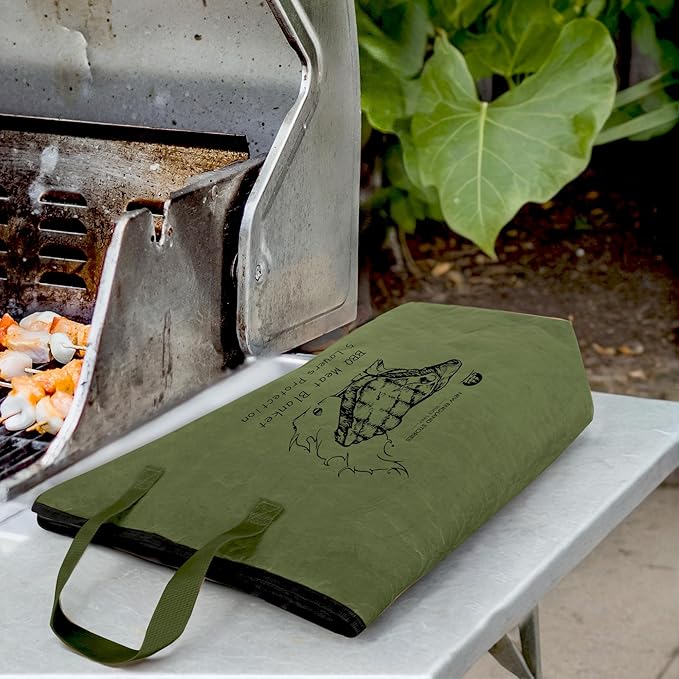 BBQ Blanket for Resting Meat, 5-Layer Insulated Meat Resting Bag for Moisture Retention and Perfect BBQ, Wide Mouth with Handle Design for Briskets, Pork Shoulders, Steaks (Gray Green, 21 Inch)