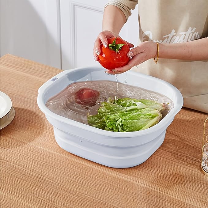 Collapsible Wash Basin Set of 2, Foldable Small Medium Size Wash Basin, Portable Plastic Basins for Laundry, Bottles, Travel, Camping (Light Blue)