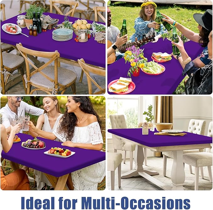 Spandex Picnic Table Cloth 2 Pack, Elastic Fitted Tablecloths for 6 Foot Rectangle Tables, Stretch Washable Patio Table Cover for Outdoor, Camping, Banquet and Parties (Purple, 30"x72")