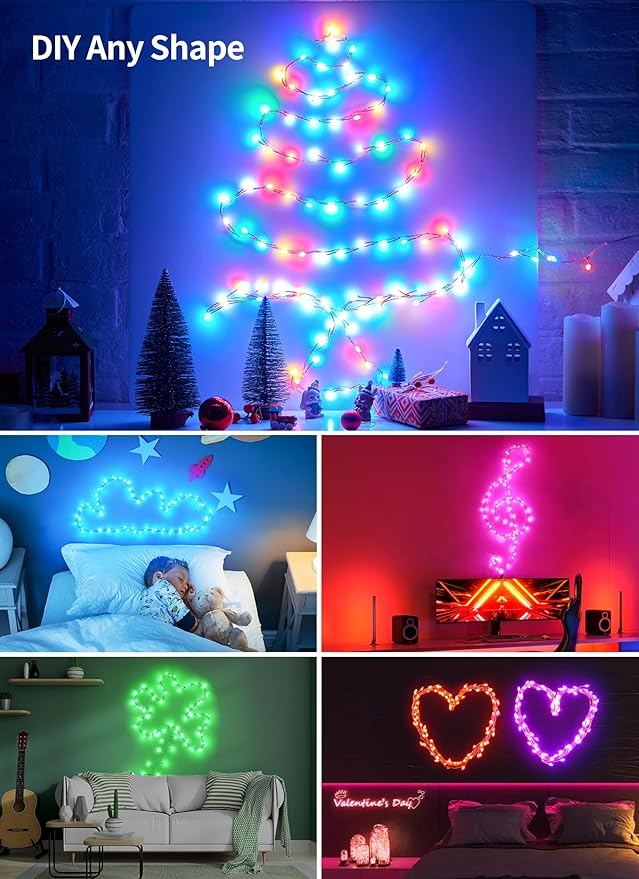 Moonflor 10FT Fairy Lights Color Changing - 100 LED 22 Colors Cluster Fairy Lights with Remote, Firecracker String Lights with 12 Modes, Halloween Fairy Lights for Bedroom Indoor Classroom Christmas