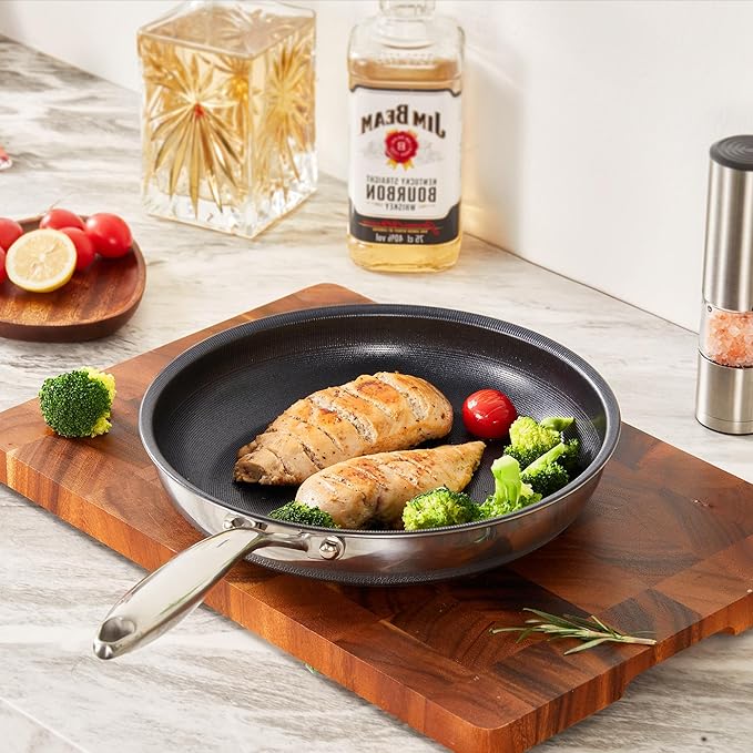 KITEXPERT Non Stick Frying Pans without Lid, 8" Titanium Ceramic Pan Nonstick Stainless Steel Skillet, PFAS PFOA & PTFE Free, Quick-Cool Handle, Dishwasher & Oven Safe, Compatible with All Cooktops