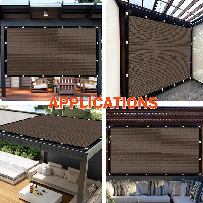 Mocha Sun Shade Cloth,Pergola Shade Cover with Reinforced Grommets,90% Shade Fabric Fence Privacy Screen Balcony,Pergola Shade Cover Canopy Patio Garden Backyard Carport Porch Deck,10x12FT