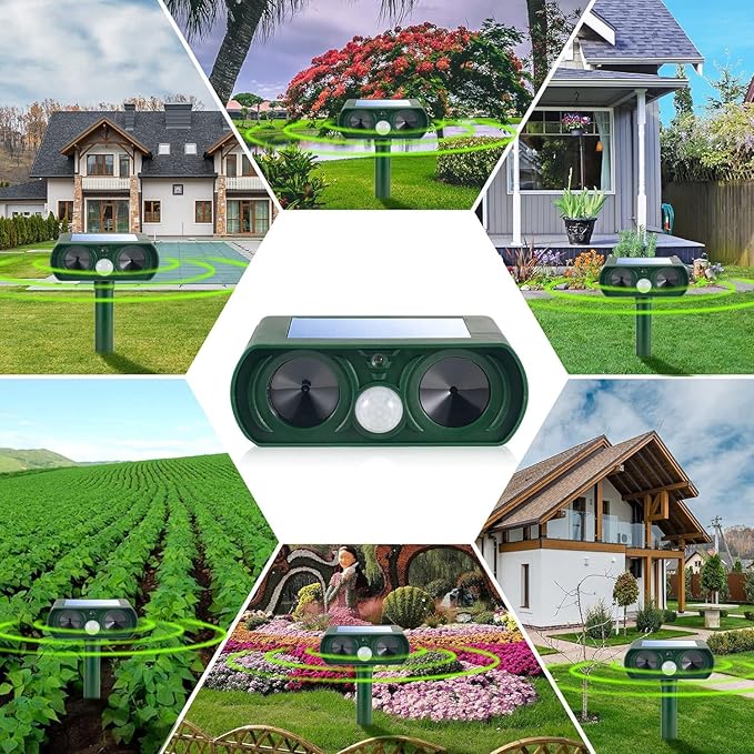4Pack Solar Ultrasonic Animal Repellent Outdoor Deer Repellent Devices with Motion Detection&Flash Light Squirrel Cat Raccoon Rabbit Dog Deterrent,2025 Keep Rodent Chipmunk Away for Yard Garden Lawn