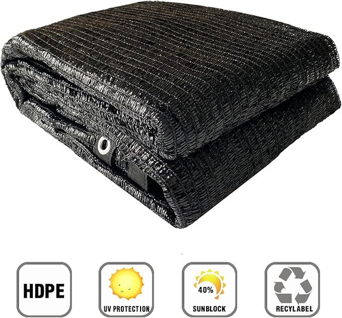 Garden expert 50% Black Shade Cloth 8x12FT Taped Edge with Grommets Sun Net Mesh for Garden Patio Backyard UV-Resistant