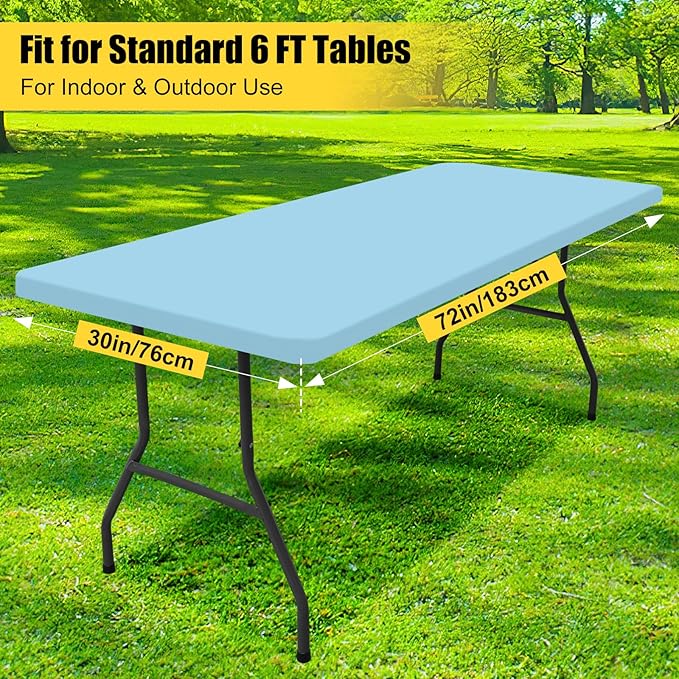 Smiry 2 Pack Rectangle Picnic Table Cloth, Waterproof Elastic Fitted Tablecloths, Washable Polyester Rectangular Patio Table Cover for Camping, Indoor and Outdoor (Light Blue, 30"x72")