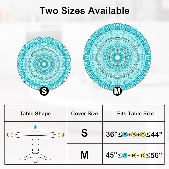 Round Tablecloth Fitted Elastic Table Cover Waterproof Table Cloth for Dinner, Party, Picnic,Camping, Round Table Cover for Indoor Outdoor