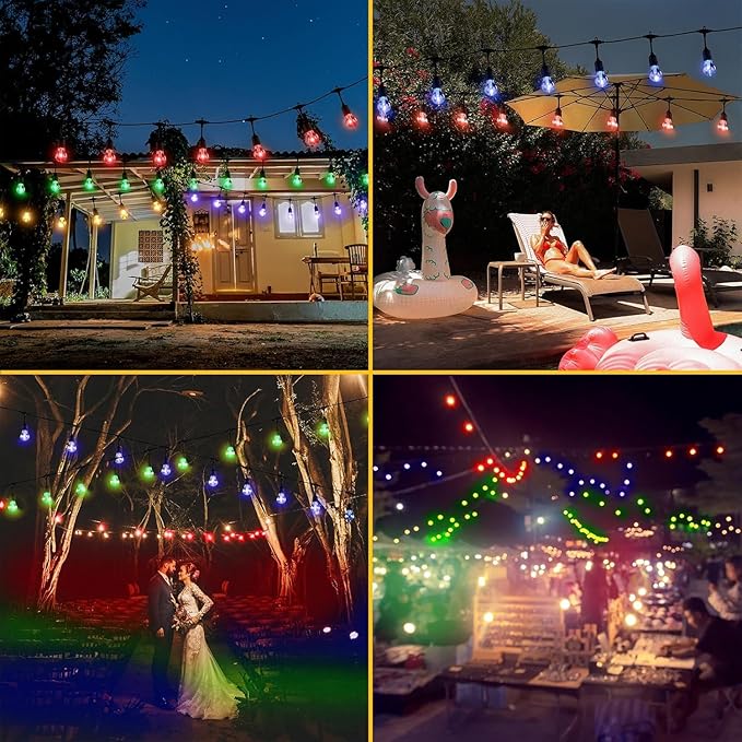 Auroraworld RGB Solar Outdoor String Lights, 200FT Dimmable Patio String Lights for Cafe