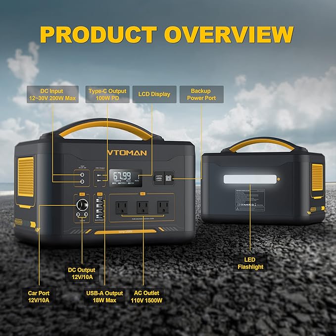 VTOMAN 2376Wh Portable Power Station Bundle with Extra Battery & 200W Solar Panel Included - Up to 3000W Solar Power Generator for Home Backup, Off-grid, Road Trip, RV, Camping, Fishing, Emergencies