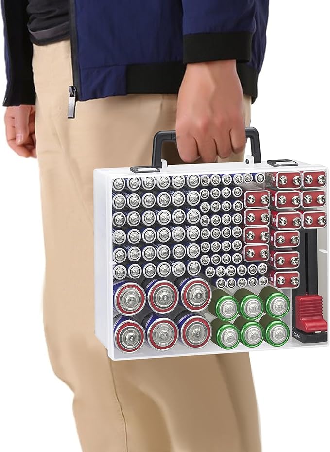 RISOU Battery Organizer Storage Case,Stores More Than 95 Batteries - Battery Storage Box for AA AAA 9V C D Lithium 3vLR44 CR2016 CR1632 CR2032 CR2025 (CASE ONLY) (Transparent)