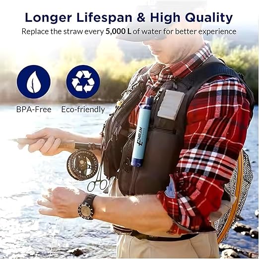 Portable Survival Water Filter Straw for Emergencies. Emergency Water Filtration to Purify Water When Camping, Hiking, or During a Disaster. Personal Water Filter and Purifier for Travel (2 Pack)