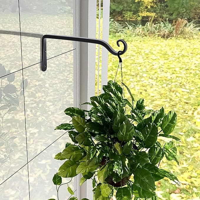 Gtongoko 2 Pack 10 Inch Plant Hangers Outdoor Metal, Plant Hooks for Wall Indoor, Outdoor Hooks for Hanging Bird Feeders, Plant Bracket, Lanterns, Wind Chinme, Black