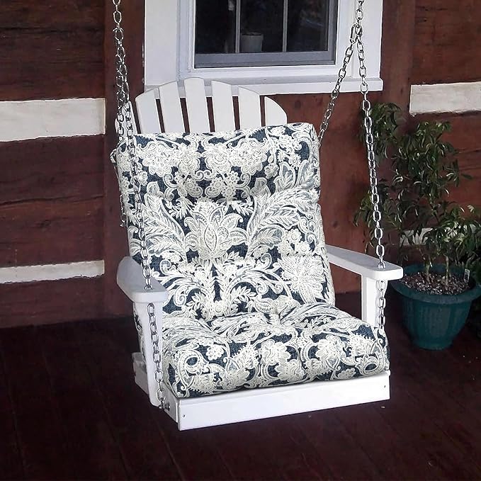 LVTXIII Outdoor Low Back Chair Cushions, Seasonal Replacement Adirondack Chair Cushion with Ties, Patio Waterproof Seat Cushions for Home Garden Use, 21 W x 21 D, Set of 2, Damask Lapis