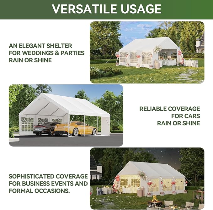 Aoxun 20x20 Party Tent Canopy for Weddings Waterproof Event Tent with Removable Sidewalls &Roll-up Door, Heavy-Duty Steel Frame for Outdoor Weddings, BBQ, Birthday Parties, & Camping,White