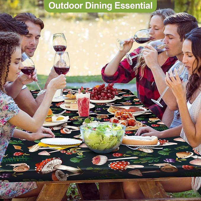 Picnic Table Cover with Bench Covers Portable Table Cloth Built-in Storage Pocket Picnic Table Covers With Elastic Waterproof Camping Essentials for RV Camping